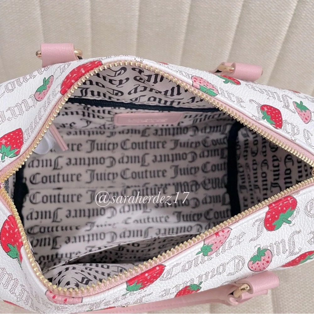 NEW Juicy Couture Strawberry Satchel Crossbody Bag Pink‎ White Logo
